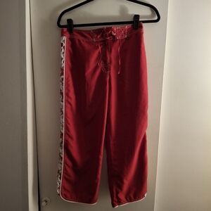 FUDA Women's Red Athletic Pants with Side Floral Stripe